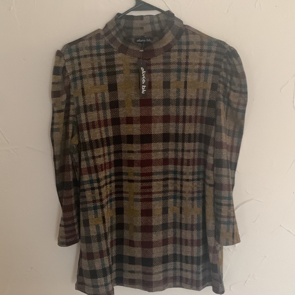Olivia Blu English Plaid Mock Neck Top